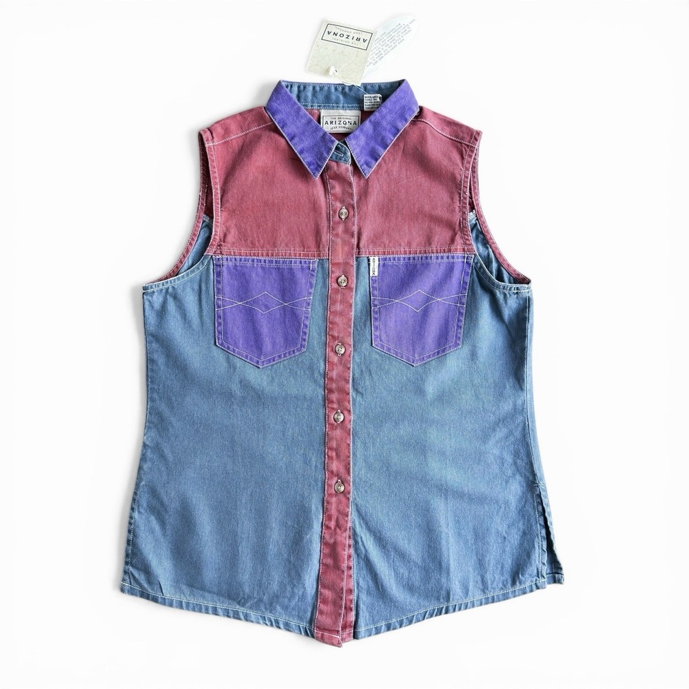 Vintage 90s Y2K Arizona Colorblock Western Cowgirl Sleeveless Shirt Womens M NWT